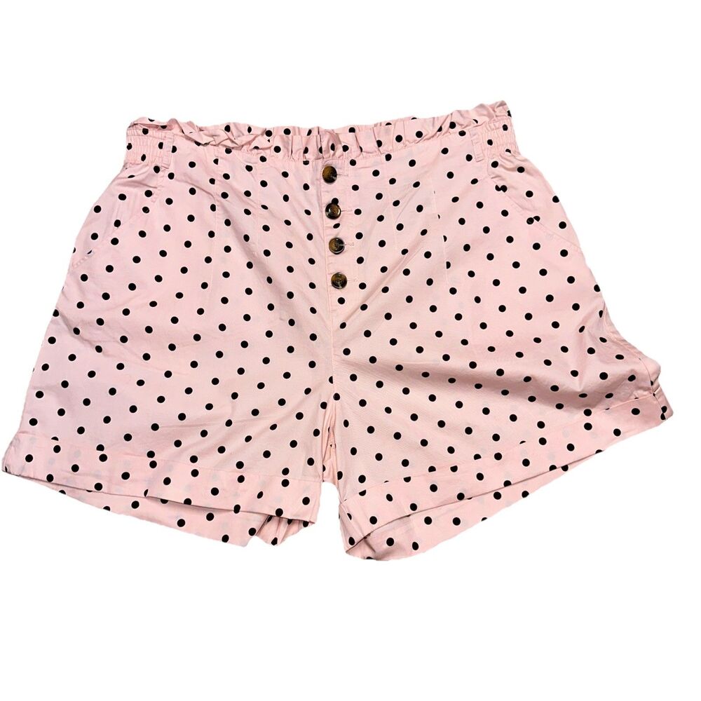 Women's Shorts Pink Polka Dots High Waisted Paper Bag 18W Who What Wear